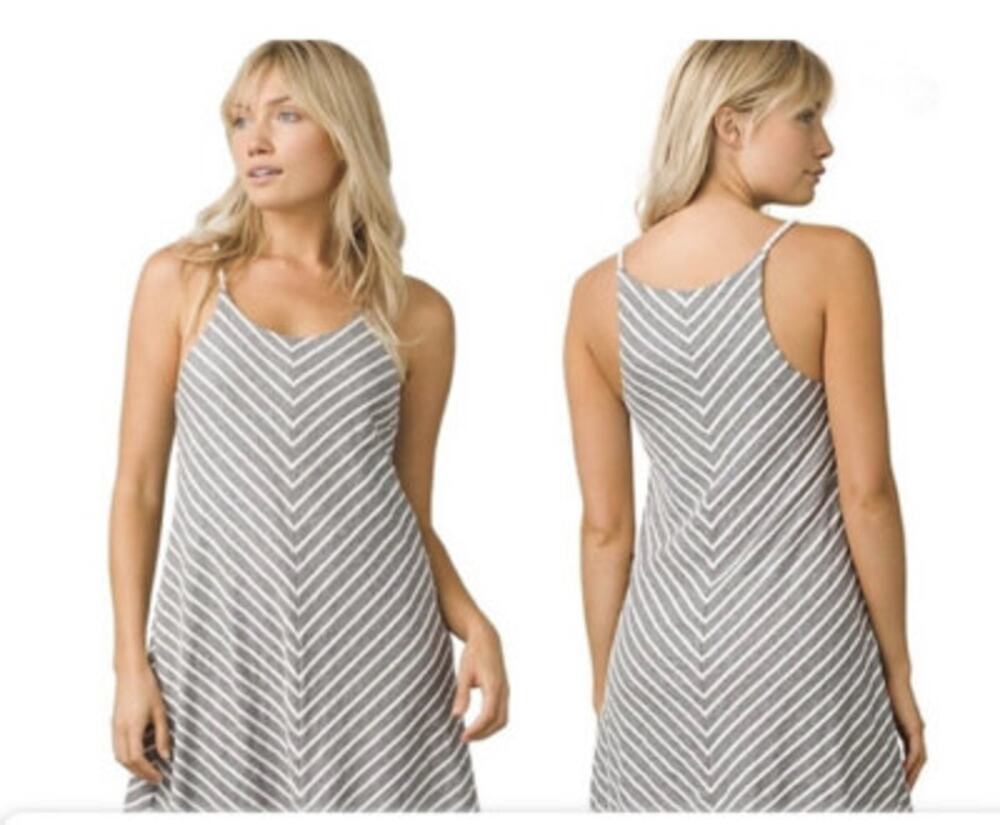 prAna Gray White MEDIUM Seacost Trapeze Mini Dress EUC